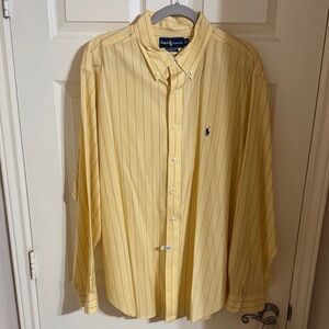 Ralph Lauren Yellow Button-Down Shirt with Navy Pinstripes
